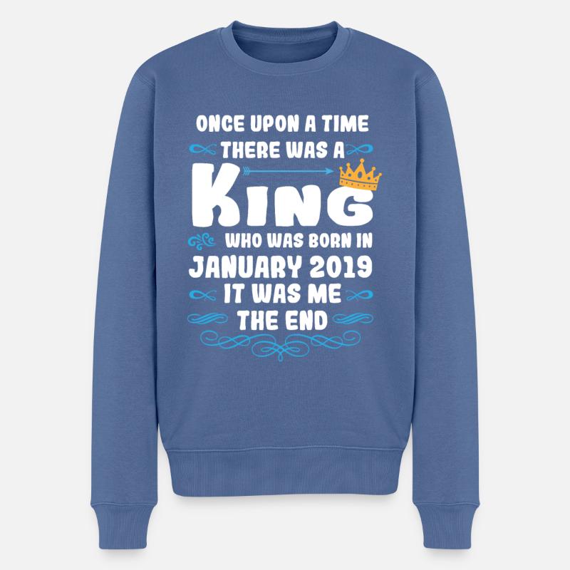 Es war einmal ein König. Januar 2019 Geburtstag - Männer Premium Bio Pullover - Taubenblau