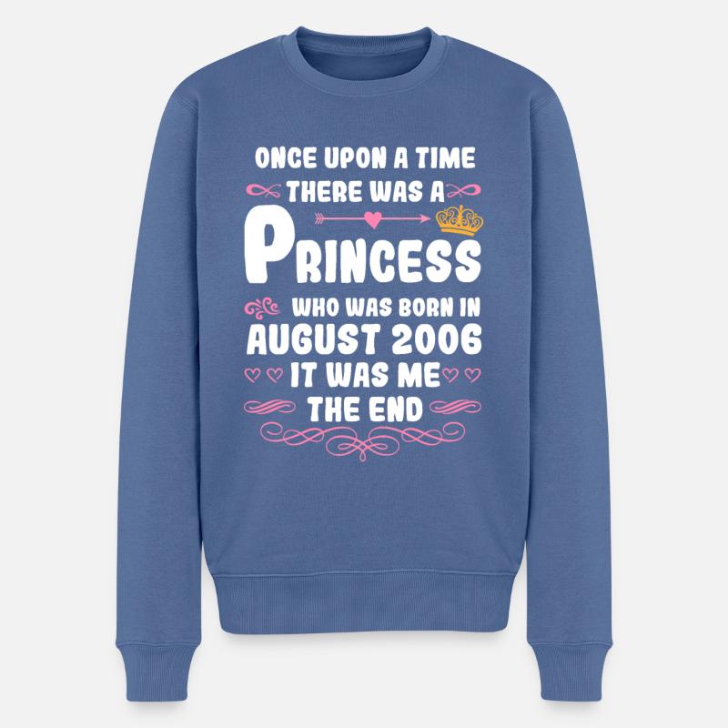 Es war einmal eine Prinzessin. August 2006 Geburts - Männer Premium Bio Pullover - Taubenblau