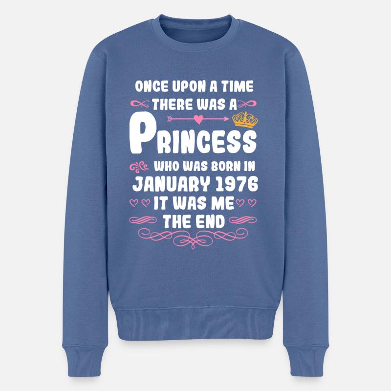 Es war einmal eine Prinzessin. Januar 1976 Geburts - Männer Premium Bio Pullover - Taubenblau