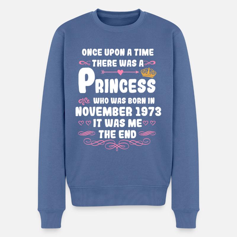Es war einmal eine Prinzessin. November 1973 Gebur - Männer Premium Bio Pullover - Taubenblau