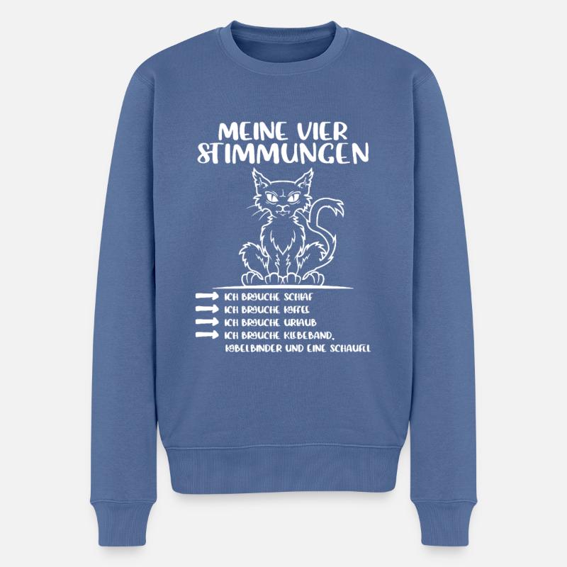 Lustige Katze Stimmung Kaffee Büro Geschenk Fun - Männer Premium Bio Pullover - Taubenblau