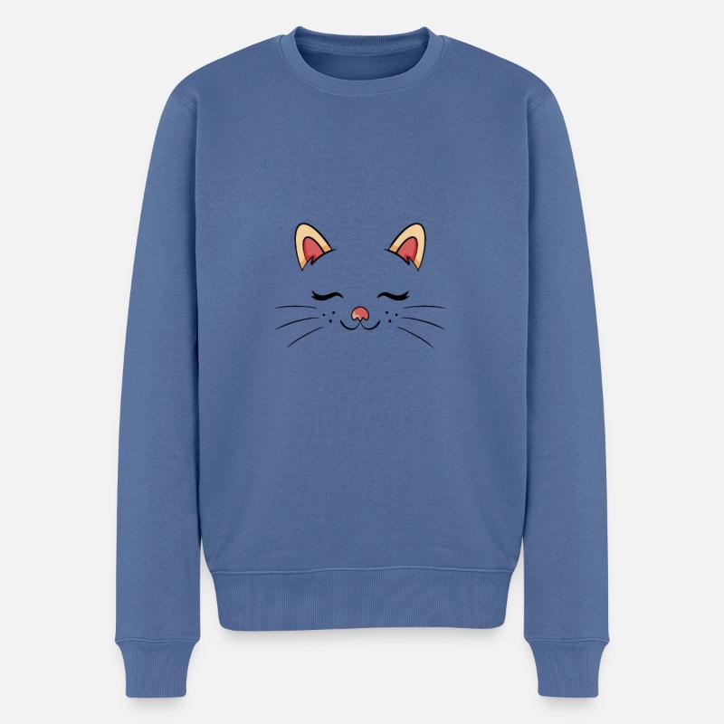 Chat- chat endormi - Pull Premium bio Homme - bleu pigeon