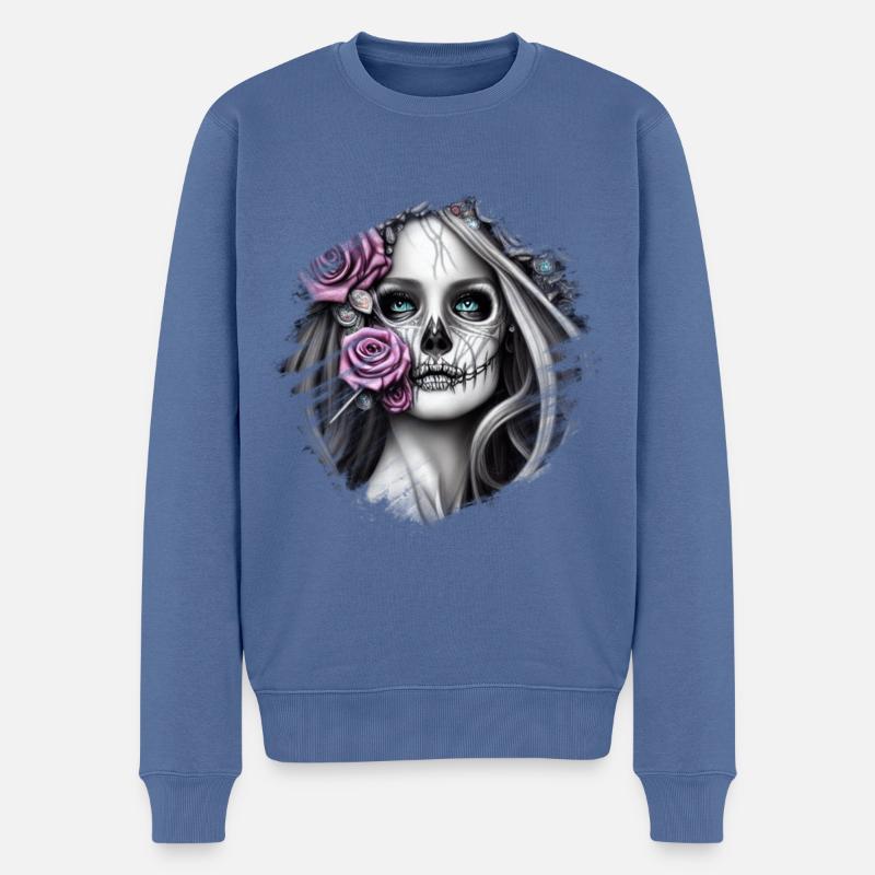 Skelett Totenkopf - Männer Premium Bio Pullover - Taubenblau
