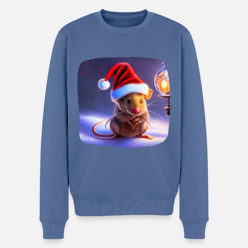 Weihnachtsmotiv Maus - Männer Premium Bio Pullover - Taubenblau