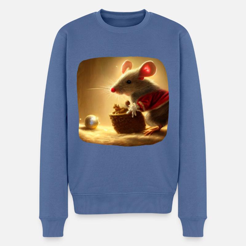Weihnachtsmotiv Maus - Männer Premium Bio Pullover - Taubenblau