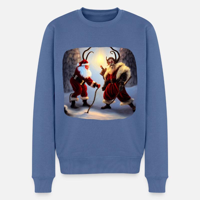 Père Noël & Krampus - Pull Premium bio Homme - bleu pigeon