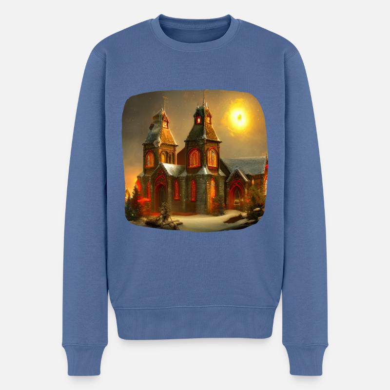 Weihnachts Kirche - Männer Premium Bio Pullover - Taubenblau