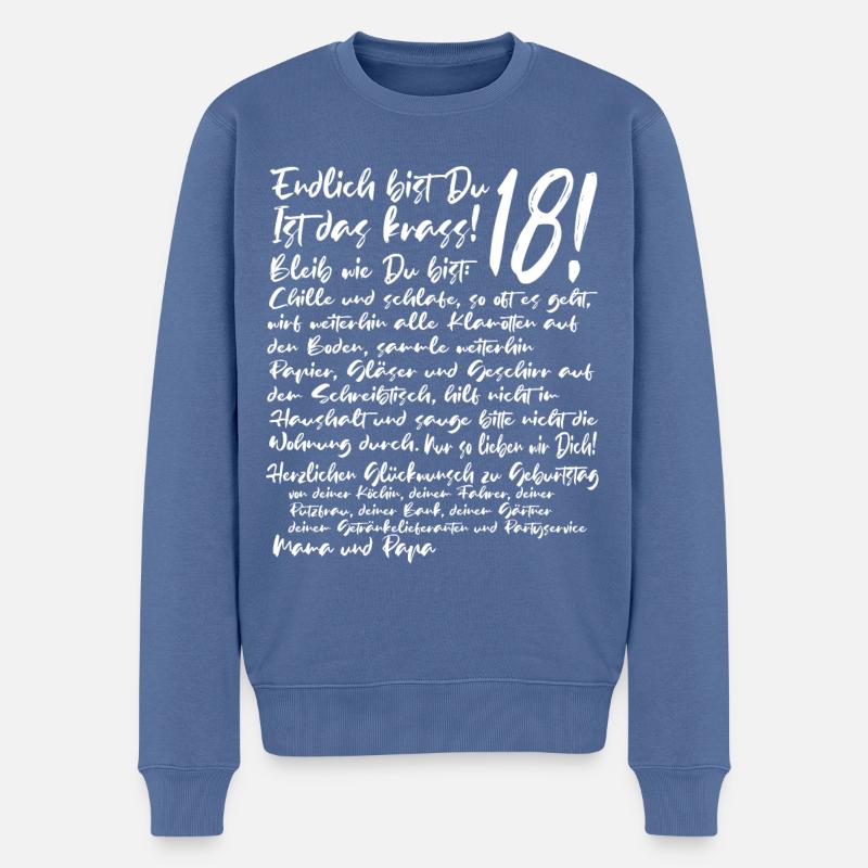 18. Geburtstag Endlich 18 Jahre Geschenk zum 18. - Männer Premium Bio Pullover - Taubenblau