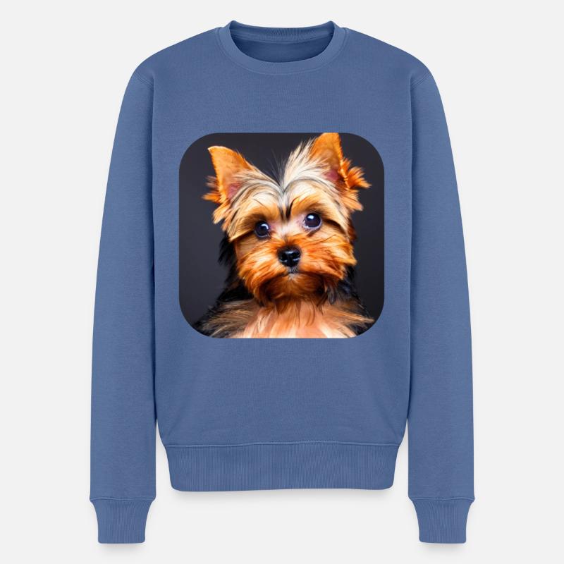 Yorkshire Terrier Chiot - Pull Premium bio Homme - bleu pigeon