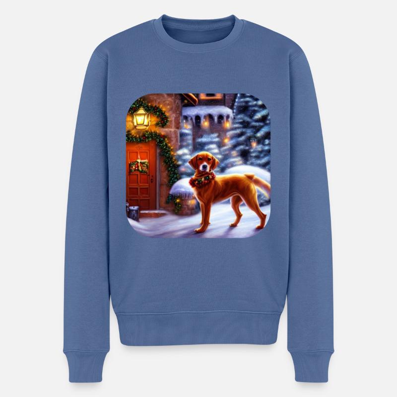 Weihnachtsmotiv Hund - Männer Premium Bio Pullover - Taubenblau