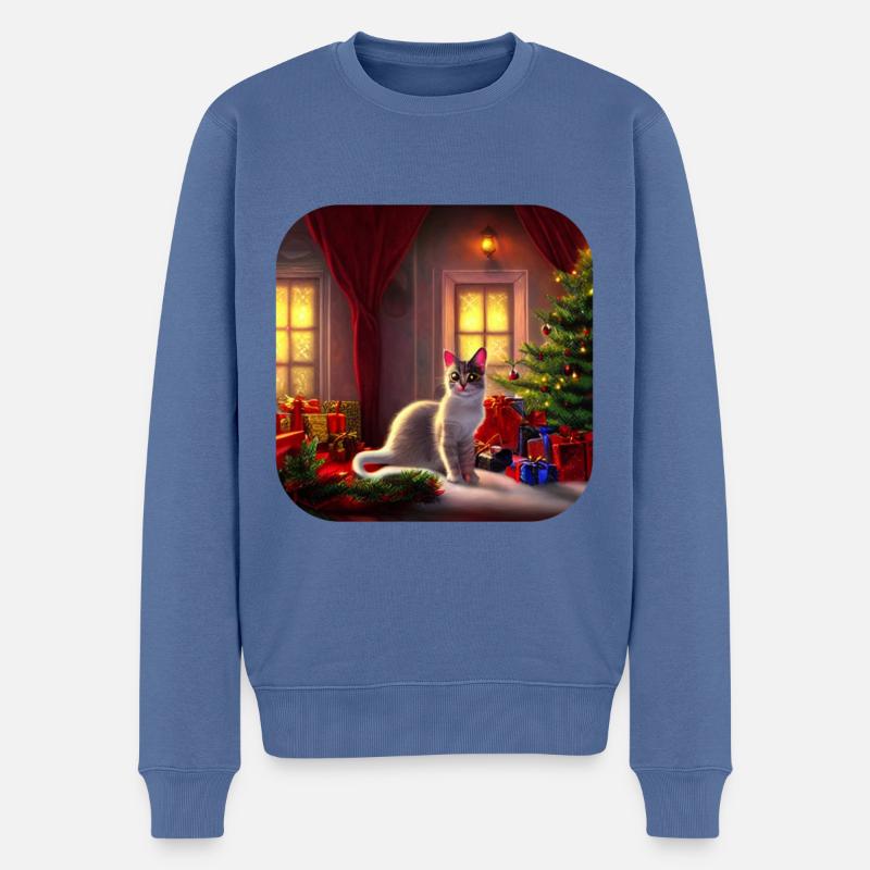 Mignon chat de Noël - Pull Premium bio Homme - bleu pigeon