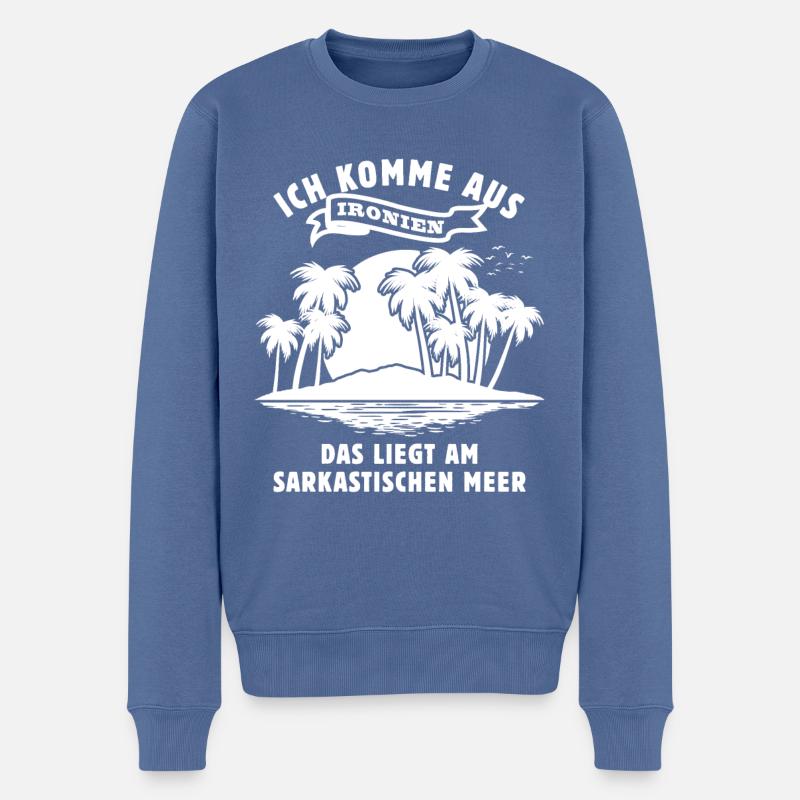 Ironien am Sarkastischen Meer - Spruch - Männer Premium Bio Pullover - Taubenblau