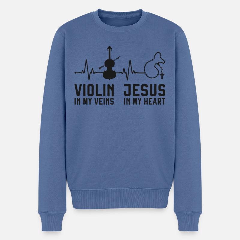 Violin Violinist Jesus Christian - Männer Premium Bio Pullover - Taubenblau