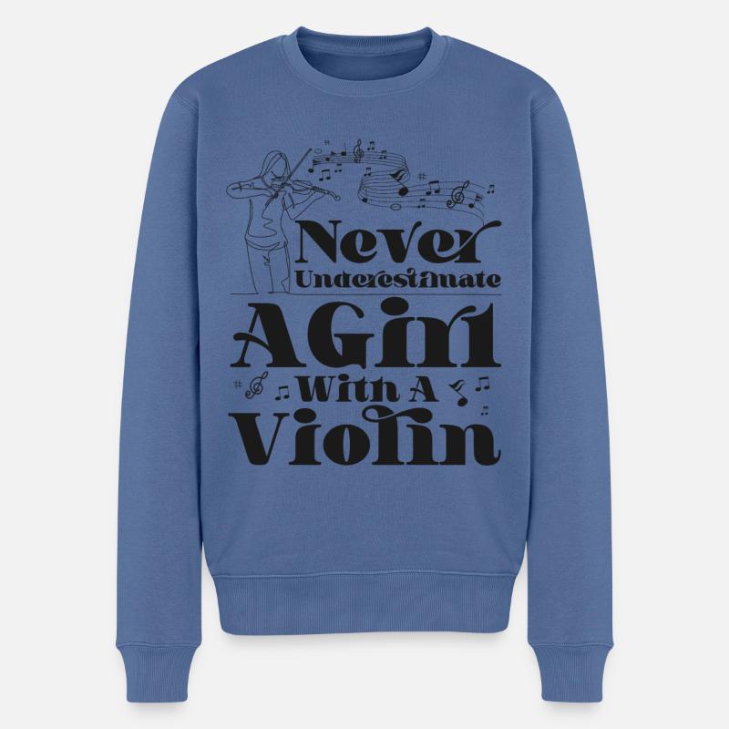 Violin Violinist Girl Never - Männer Premium Bio Pullover - Taubenblau