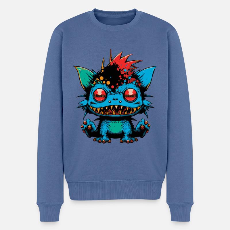 Monster Crash - Freches grinsendes blaues Monster - Männer Premium Bio Pullover - Taubenblau