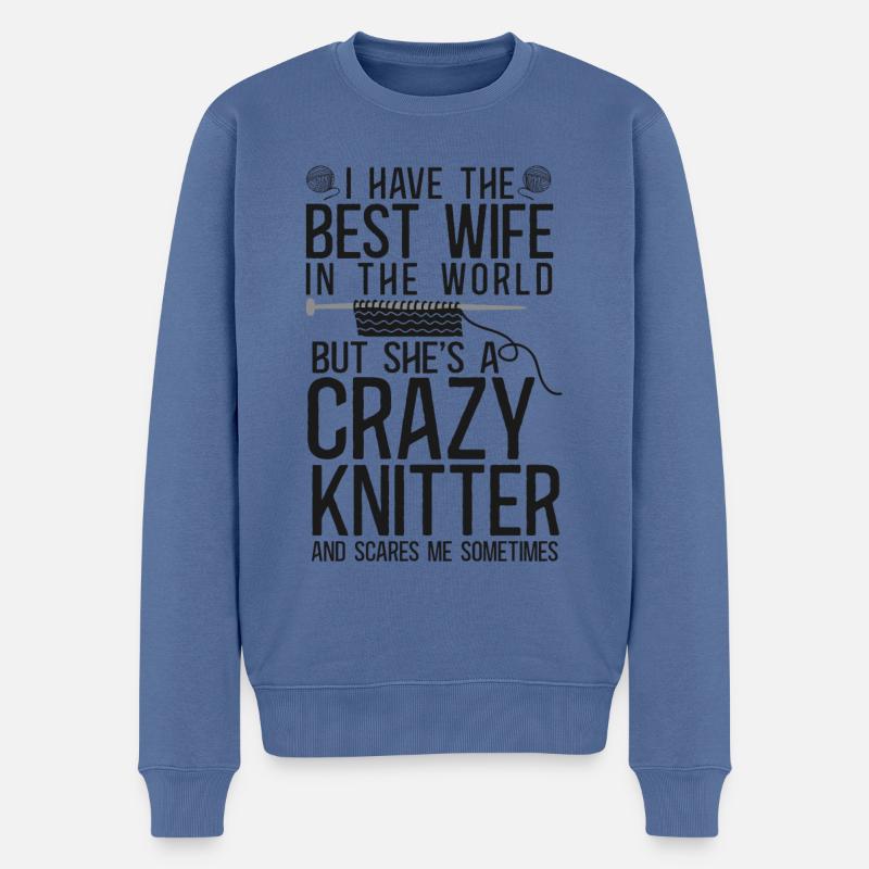 Knitting Knitter Wife Husband - Männer Premium Bio Pullover - Taubenblau