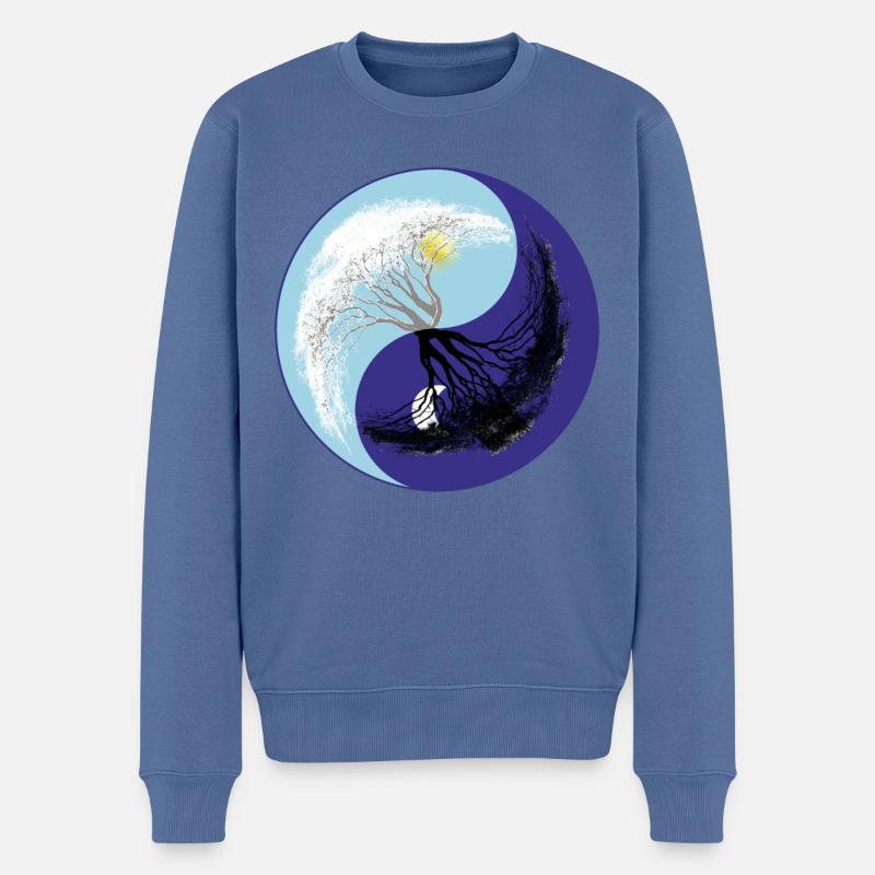 Yin Yang mit Baum - Grafik - heilige Geometrie - Männer Premium Bio Pullover - Taubenblau