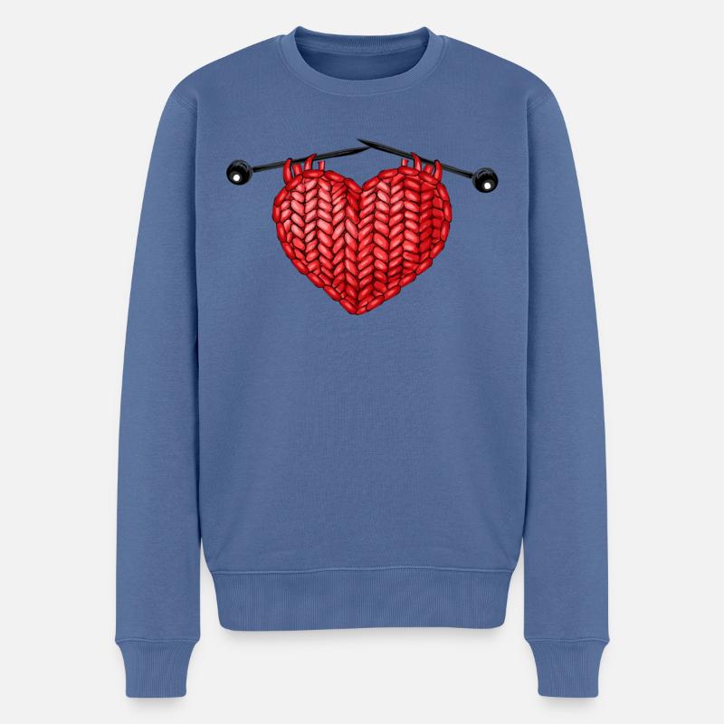 Knitting Knitter Heart Knitting - Männer Premium Bio Pullover - Taubenblau