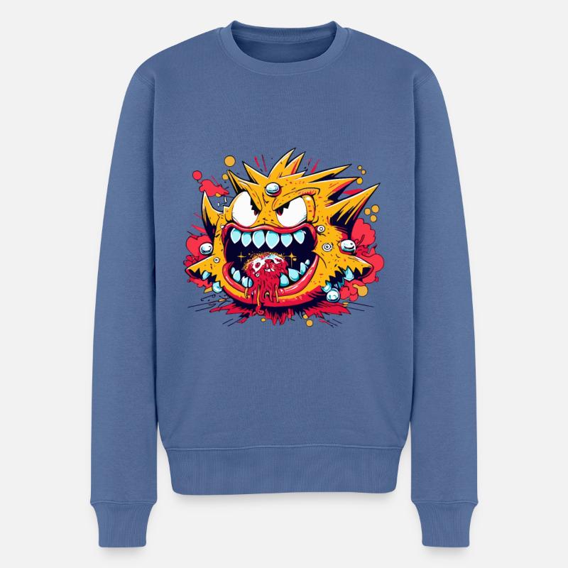 Monster Crash - Cool Yellow Monster - Pull Premium bio Homme - bleu pigeon