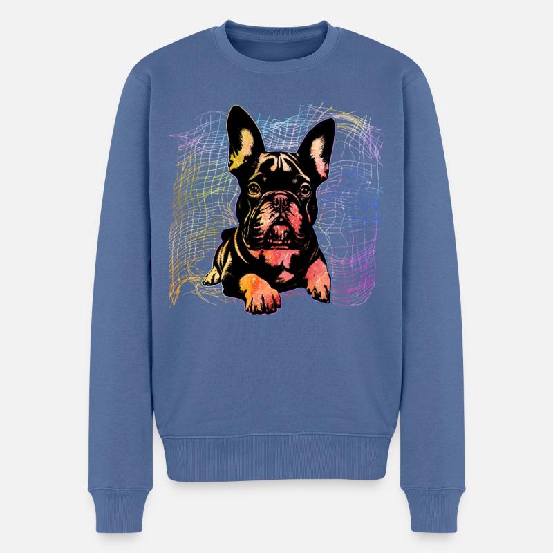 Bouledogue français - Pull Premium bio Homme - bleu pigeon