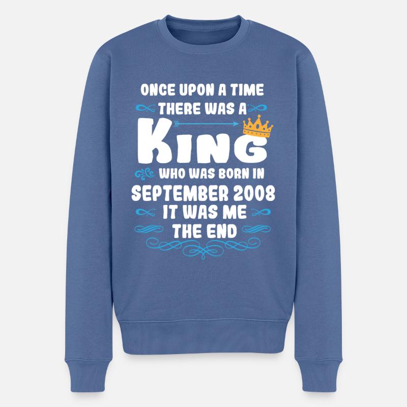 Es war einmal ein König. September 2008 Geburtstag - Männer Premium Bio Pullover - Taubenblau