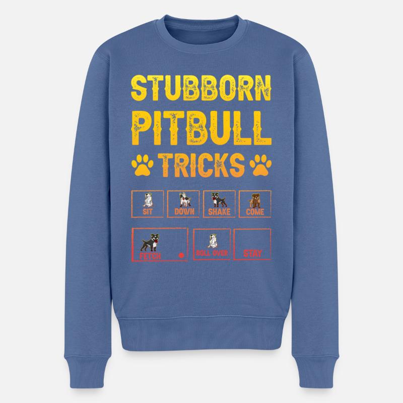 Stubborn pitbull tricks - Männer Premium Bio Pullover - Taubenblau