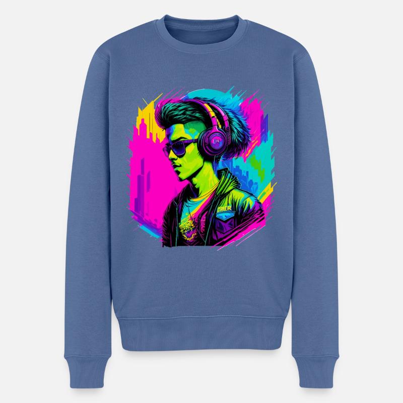 Cyber-Junge - Männer Premium Bio Pullover - Taubenblau