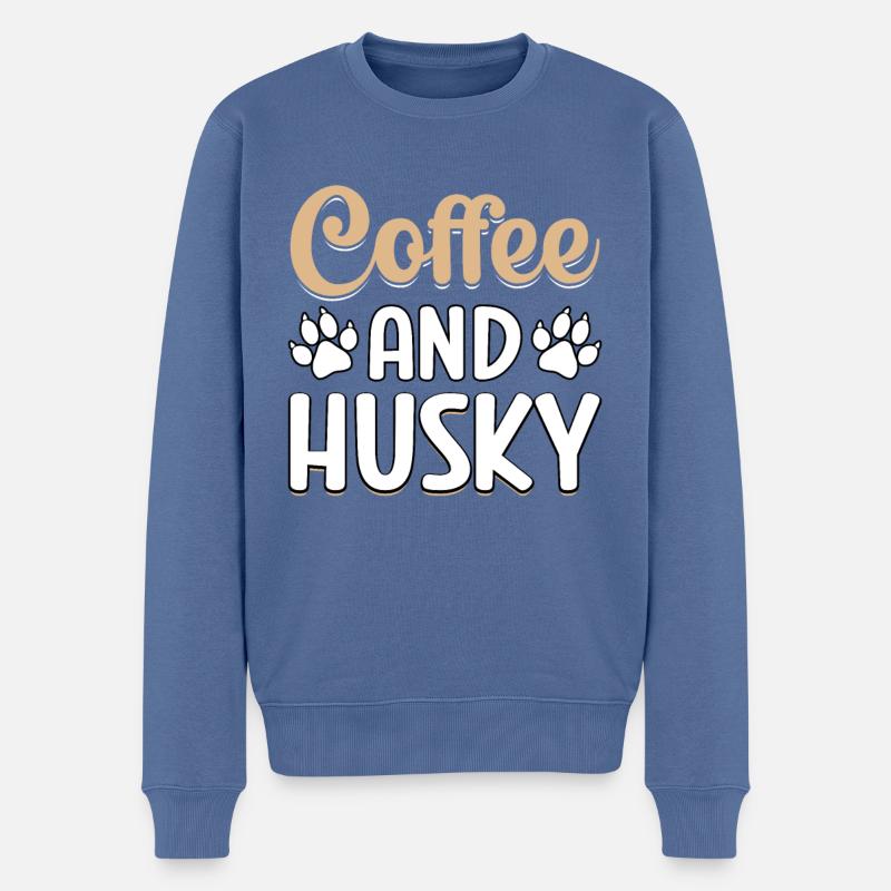 Coffee and Husky - Männer Premium Bio Pullover - Taubenblau