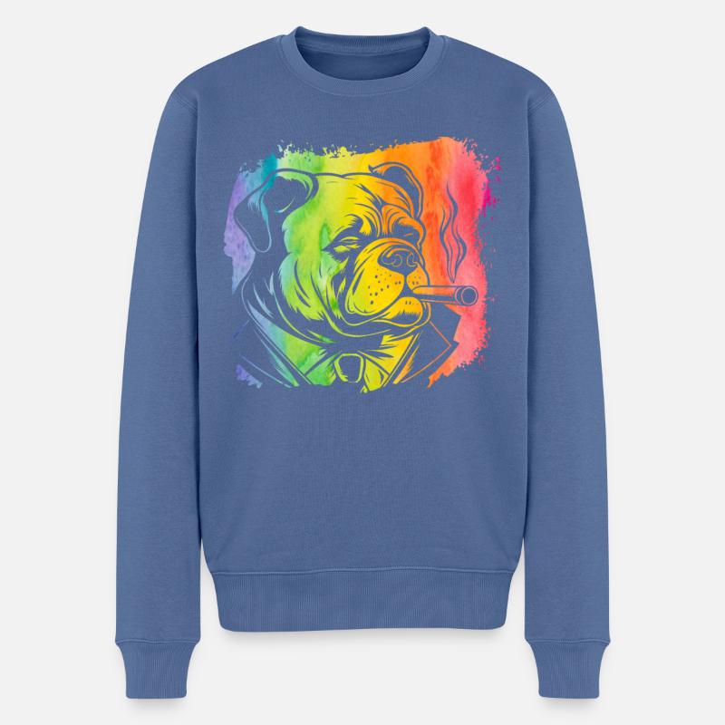 Englische Bulldogge Retro - Männer Premium Bio Pullover - Taubenblau