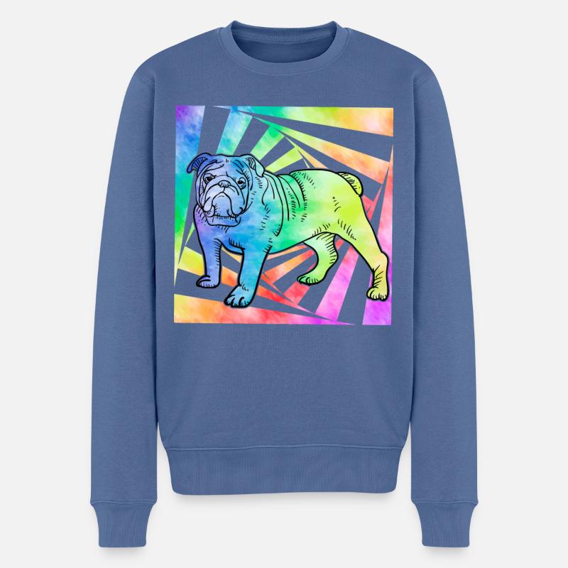 Bouledogue anglais Rétro - Pull Premium bio Homme - bleu pigeon
