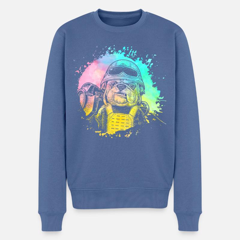 Englische Bulldogge Retro - Männer Premium Bio Pullover - Taubenblau