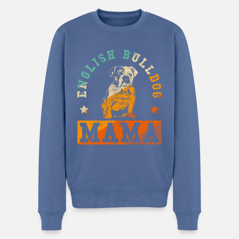 Bouledogue anglais Mama - Pull Premium bio Homme - bleu pigeon