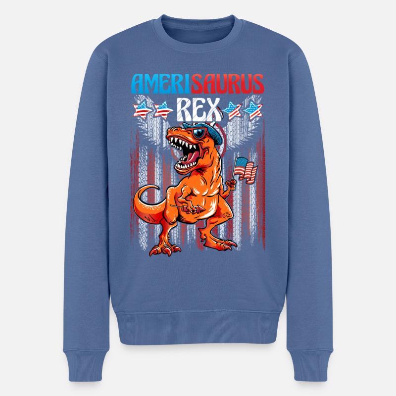 Amerisaurus Rex 4th July - Männer Premium Bio Pullover - Taubenblau