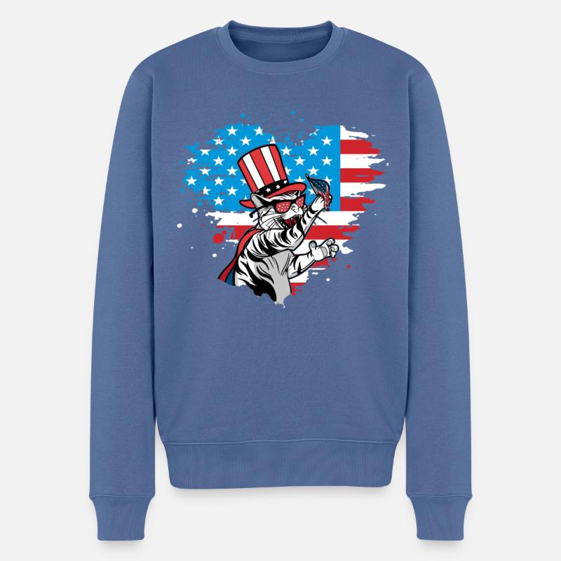 4. Juli Katze - Männer Premium Bio Pullover - Taubenblau