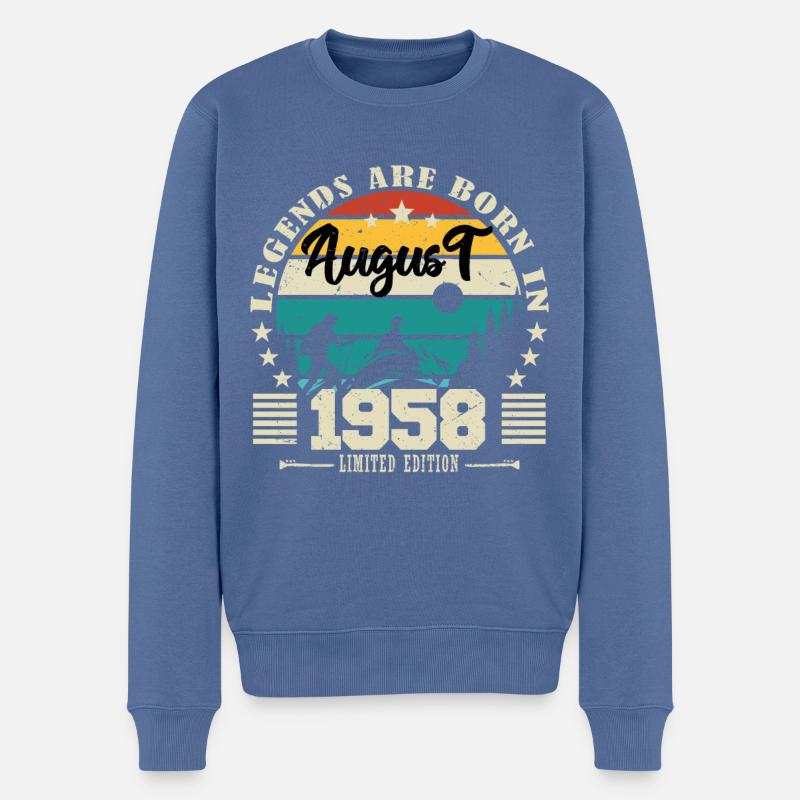 August 1958. Geburtstagsgeschenk August 1958. August - Männer Premium Bio Pullover - Taubenblau