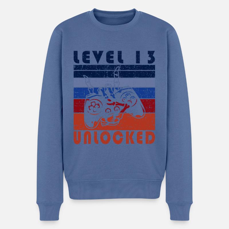 13. Geburtstag Gamer Level 13 Jahre - Männer Premium Bio Pullover - Taubenblau
