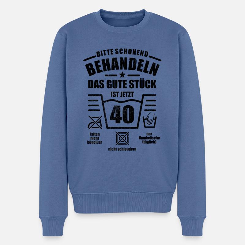 Schonend behandeln - 40. Geburtstag Geschenk - Männer Premium Bio Pullover - Taubenblau