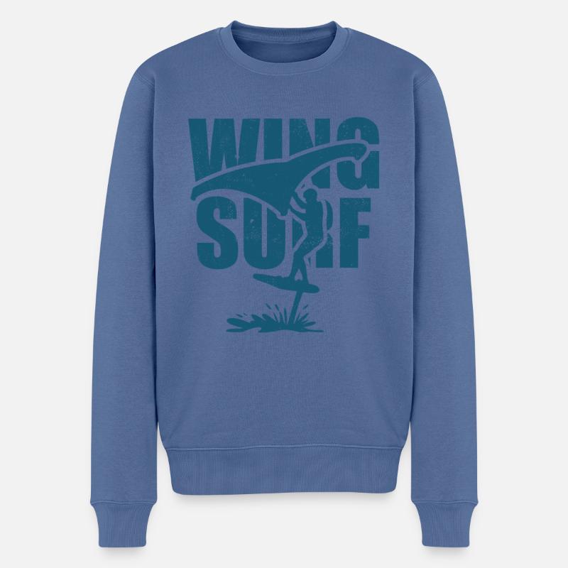 Wing Surfer mit Foil Board - Männer Premium Bio Pullover - Taubenblau