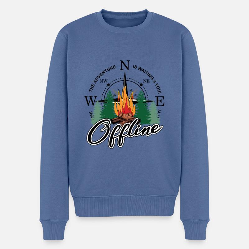 Offline Camping ist für Camper in der wilden Natur - Männer Premium Bio Pullover - Taubenblau
