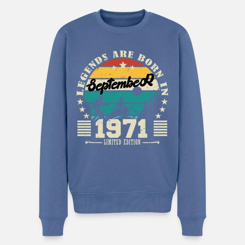 Septembre 1971. Cadeau anniversaire septembre 1971 - Pull Premium bio Homme - bleu pigeon