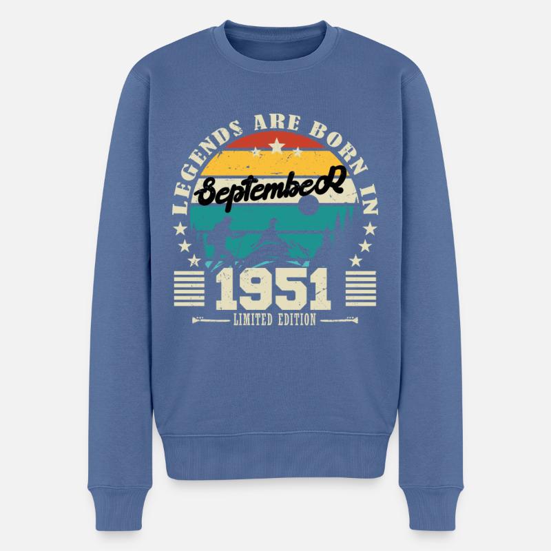 September 1951. Geburtstagsgeschenk September 1951 - Männer Premium Bio Pullover - Taubenblau