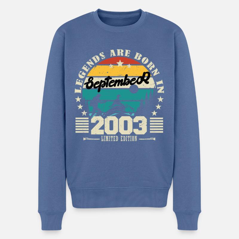 September 2003. Geburtstagsgeschenk September 2003 - Männer Premium Bio Pullover - Taubenblau