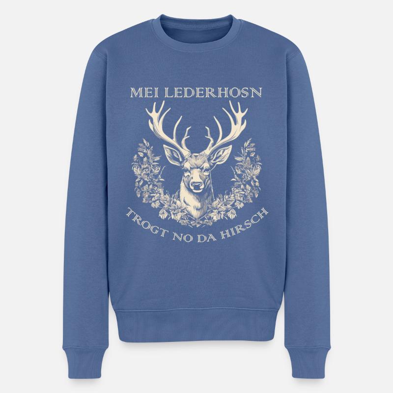 Mei Lederhosn trogt no da Hirsch Lederhose Ersatz - Männer Premium Bio Pullover - Taubenblau