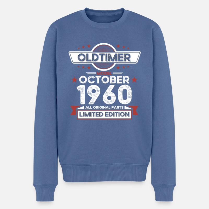 63. Geburtstag Oldtimer Oktober Jahrgang 1960 - Männer Premium Bio Pullover - Taubenblau