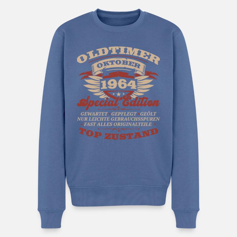 59. Geburtstag Oldtimer Oktober Jahrgang 1964 - Männer Premium Bio Pullover - Taubenblau