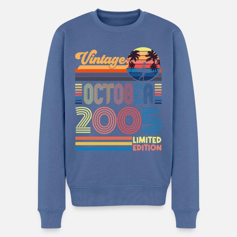 Anniversaire octobre 2005. Cadeau Octobre 2005. - Pull Premium bio Homme - bleu pigeon