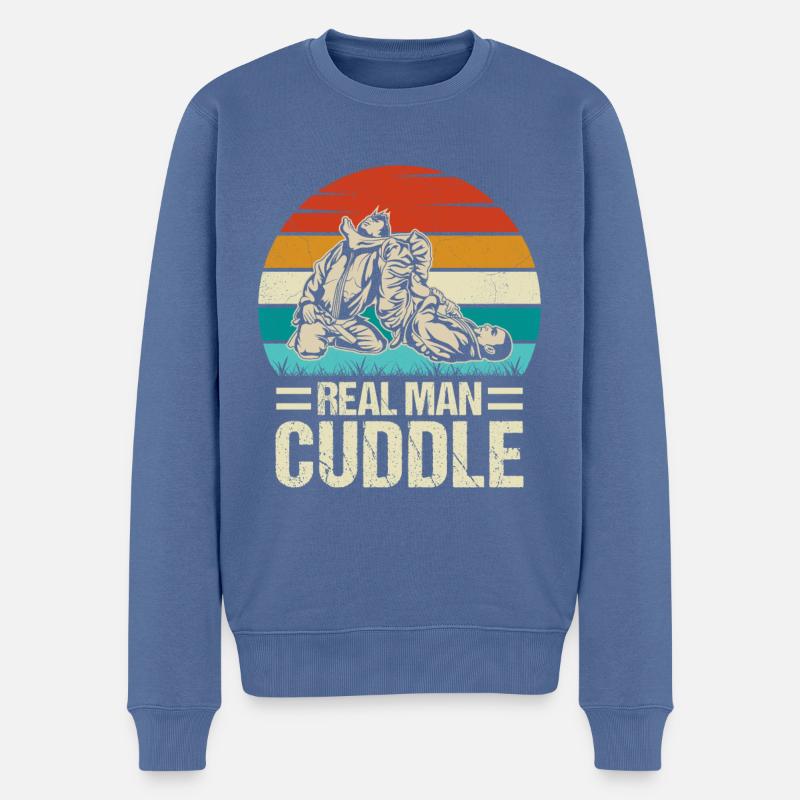 Real Man Cuddle Jiu-Jitsu - Männer Premium Bio Pullover - Taubenblau