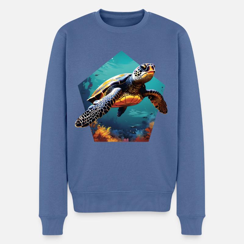 Schildkröte 3D Optik Meeresschildkröte im Meer - Männer Premium Bio Pullover - Taubenblau