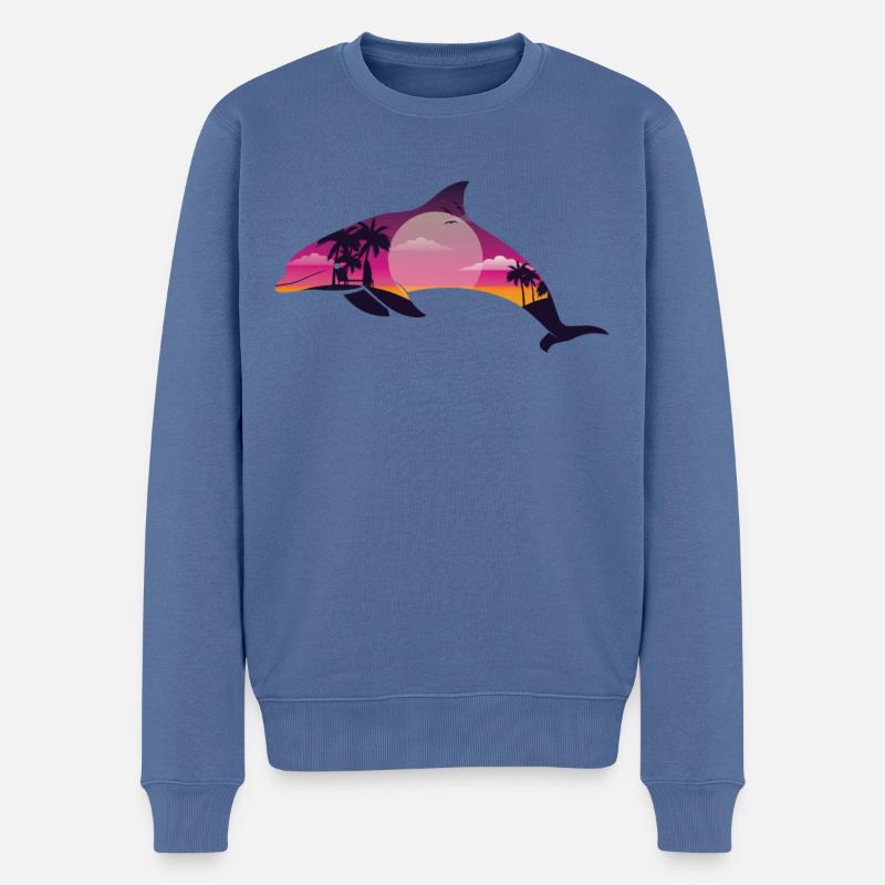 Dolphin Palm Tree Sunset - Männer Premium Bio Pullover - Taubenblau