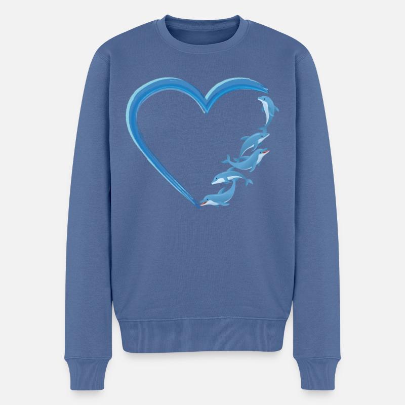 Dolphin Heart - Männer Premium Bio Pullover - Taubenblau